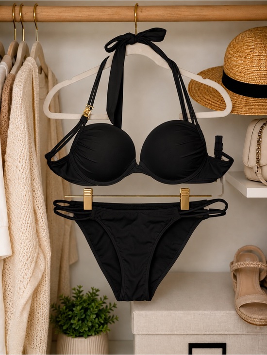 Victoria's Secret Other - Victoria’s Secret Classic Black Halter Bikini Set - Women's Swim